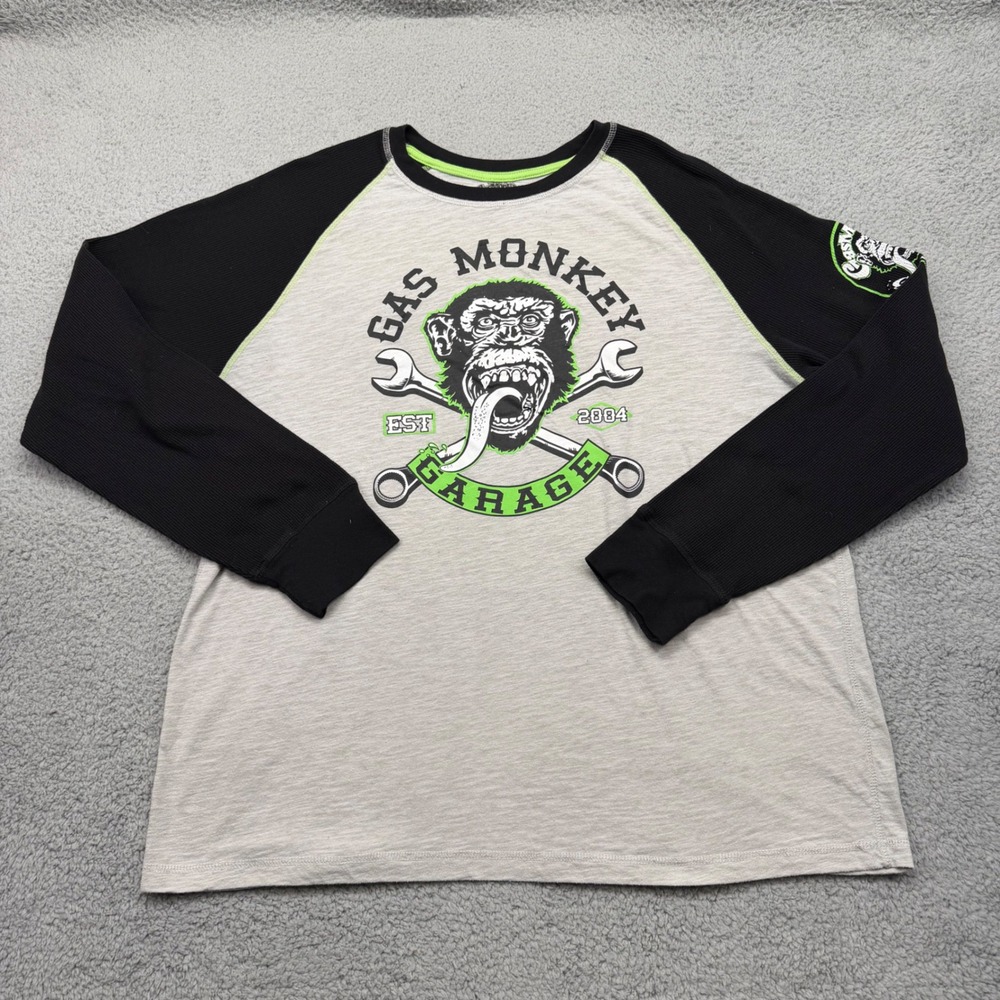 Gas Monkey Garage Mens XL 46/48 Raglan Graphic Grey/Black L/S Thermal T-Shirt